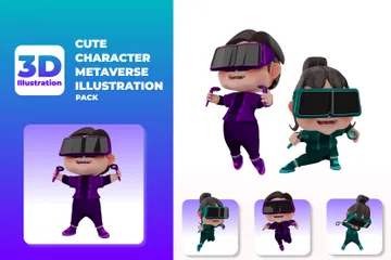 Lindo personaje metaverso Paquete de Illustration 3D