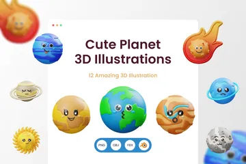 Lindo planeta Paquete de Illustration 3D