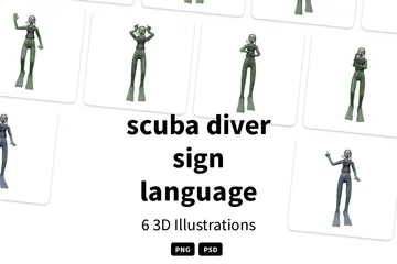 Linguagem de sinais do mergulhador Pacote de Illustration 3D