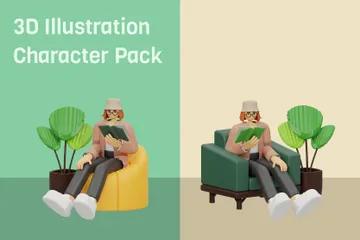 Livre de lecture dans le canapé Pack 3D Illustration
