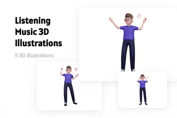Listening Music 3D Illustration Pack