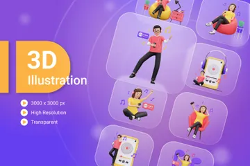 Listening Music 3D Illustration Pack