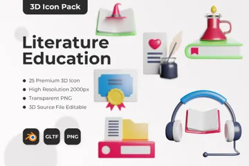 Literature Education 3D Icon Pack