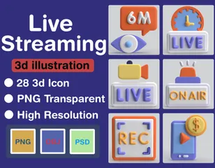 Live Streaming 3D Icon Pack