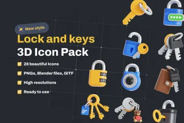 Lock And Key 3D Icon Pack