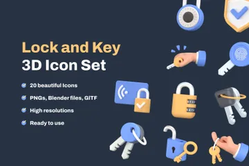 자물쇠와 열쇠 3D Icon 팩
