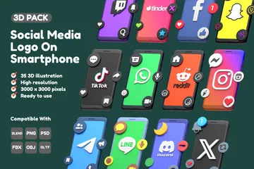 Logo des réseaux sociaux sur smartphone Pack 3D Icon