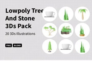 Árvore e pedra Lowpoly Pacote de Icon 3D