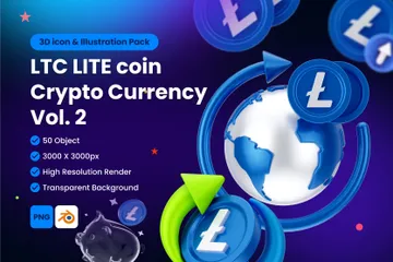 LTC Litecoin Digital Stablecoin Criptomoeda Pacote de Icon 3D