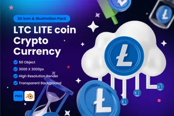 LTC Litecoin Digital Stablecoin Criptomoeda Pacote de Icon 3D