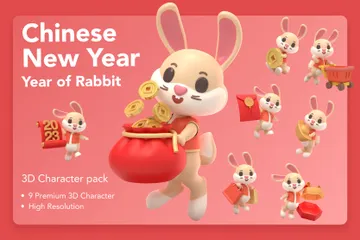 Lunar Rabbit Chinese New Year 3D Illustration Pack