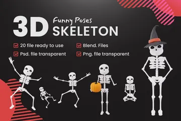 Lustige Skelettposen 3D Illustration Pack