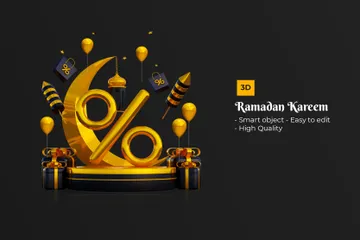 Luxuriöse Ramadan-Grüße 3D Illustration Pack