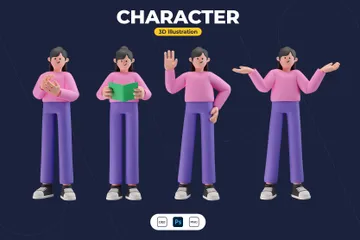 Mädchen Charakter 3D Illustration Pack