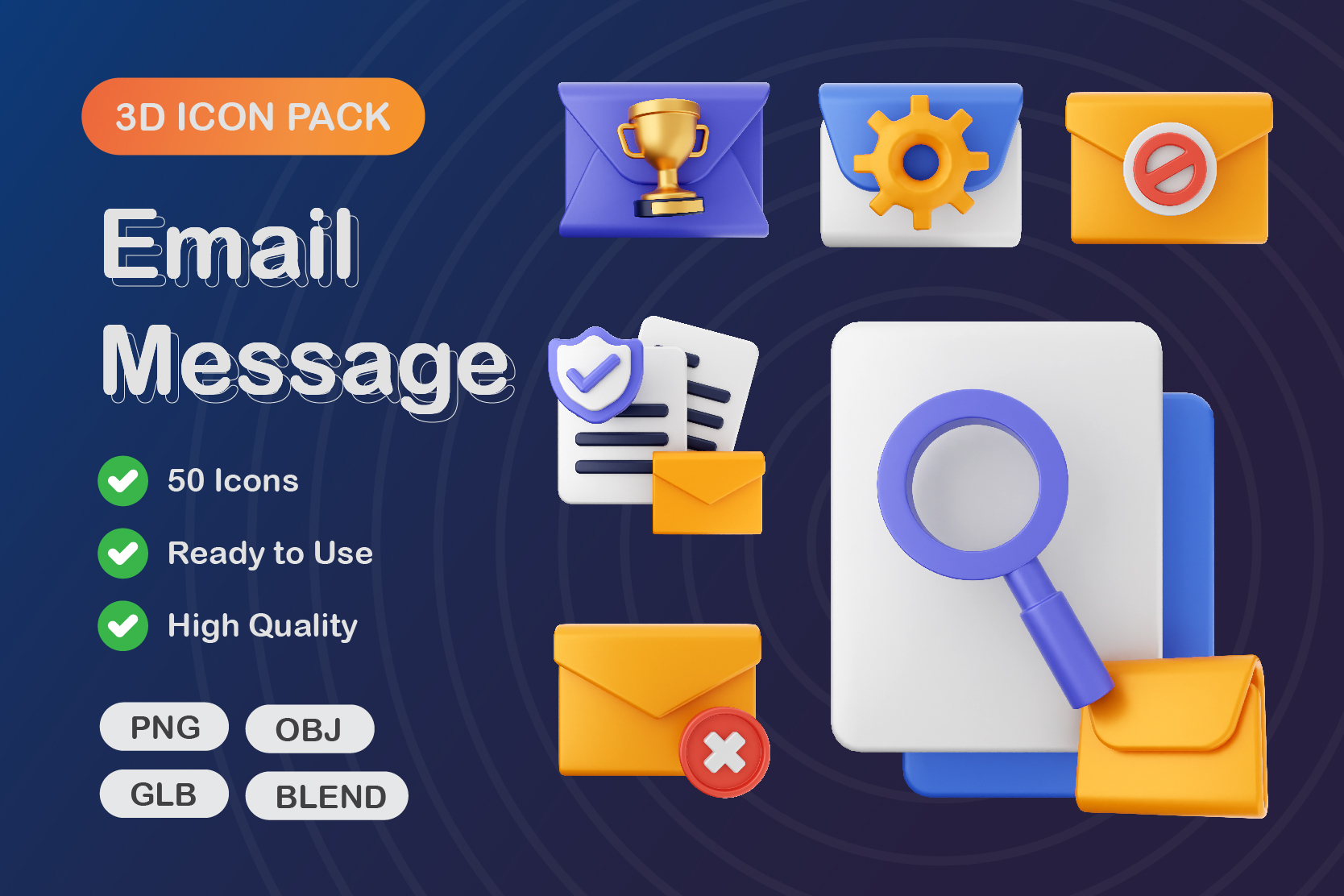 Mail Message 3D Icon Pack - 50 Free Download User Interface 3D Icons ...