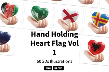 Main tenant le drapeau du coeur Vol 1 Pack 3D Icon