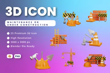 Maintenance And Under Construction 3D Icon Pack