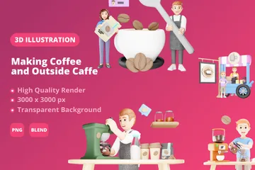 Making Coffee And Outside Cafe 3D Illustration Pack