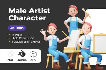 Male Artist Character 3D Illustration Pack