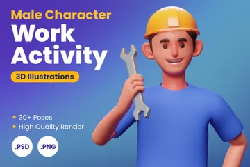 Male Character Blue Shirt Work Activity 3D Illustration Pack