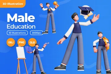 Male Character Education 3D Illustration Pack