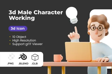 Male Character On Desk 3D Illustration Pack