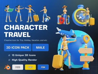 Male Character Travel 3D Illustration Pack