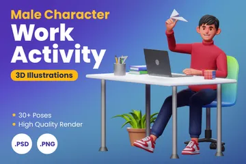 Male Character Work Activity 3D Illustration Pack