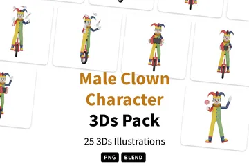 Male Clown Character 3D Illustration Pack