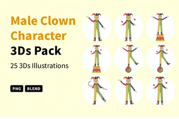 Male Clown Character 3D Illustration Pack