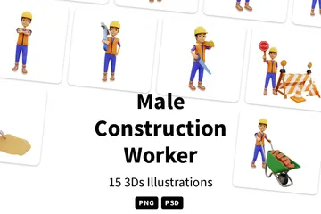Male Construction Worker 3D Illustration Pack