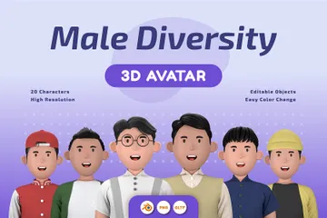 男性の多様性アバター 3D Iconパック
