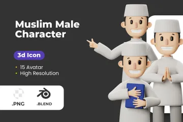 Male Muslim Character 3D Illustration Pack