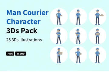 Man Courier Character 3D Illustration Pack
