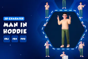 Man In Hoodie Character 3D Illustration Pack