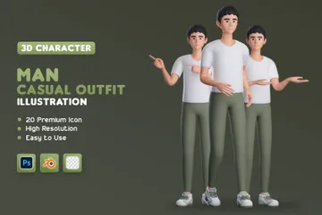 Man With Casual Outfit Full-Body 3D Illustration Pack