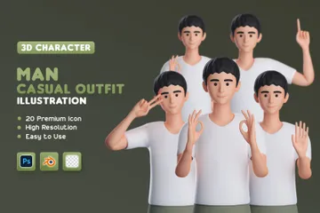 Man With Casual Outfit Half-Body 3D Illustration Pack
