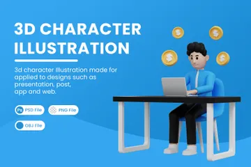 Man Working Using Laptop 3D Illustration Pack