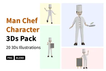 Mann, Koch, Zeichen 3D Illustration Pack