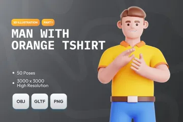 Mann mit orangefarbenem T-Shirt, Teil 1 3D Illustration Pack