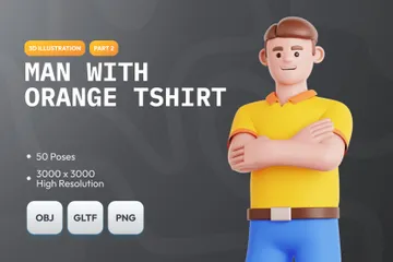 Mann mit orangefarbenem T-Shirt, Teil 2 3D Illustration Pack