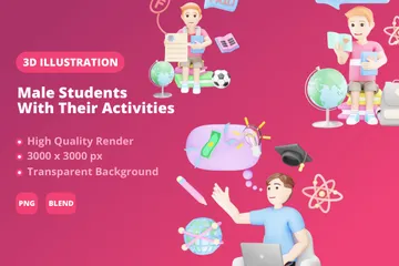 Männliche Studenten bei ihren Aktivitäten 3D Illustration Pack