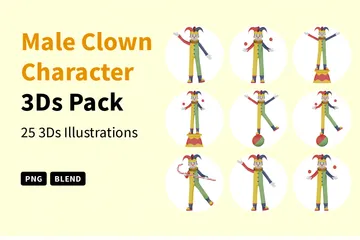 Männlicher Clowncharakter 3D Illustration Pack