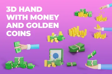 Mano con dinero y dólar dorado Paquete de Icon 3D