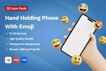 Mano sosteniendo el teléfono con emoji Paquete de Icon 3D