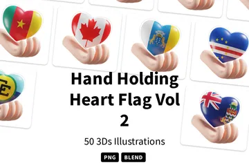 Mão segurando a bandeira do coração Vol 2 Pacote de Icon 3D