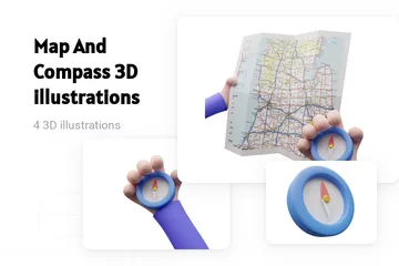 Map And Compass 3D Illustration Pack