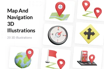 Map And Navigation 3D Illustration Pack
