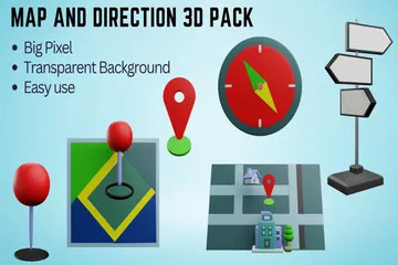 Mapa e direção Pacote de Icon 3D