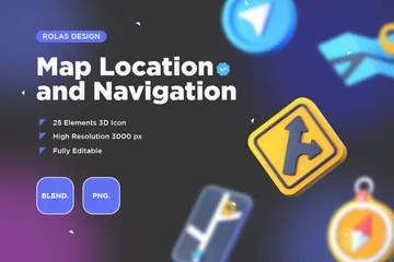 Localização e navegação no mapa Pacote de Icon 3D